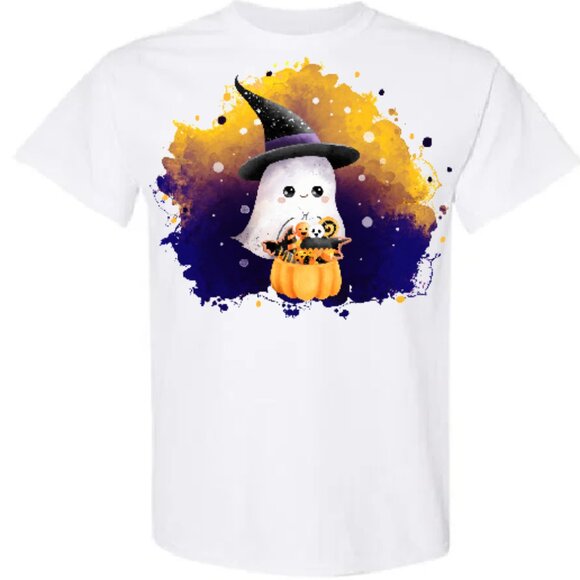 Spooky Ghost With Candy Bucket Graphic Tee - Picture 2 of 2